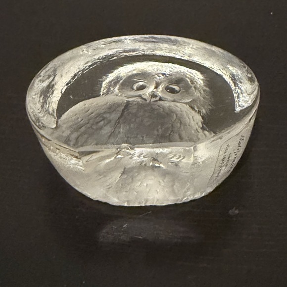 Two Signed Mats Jonasson Full Lead Crystal Owl Paperweights Sweden Home Decor - Picture 7 of 7